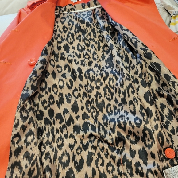 Joan Rivers 3/4 Trench Coat Bright Orange Leopard Lining With Belt Small - Picture 10 of 15